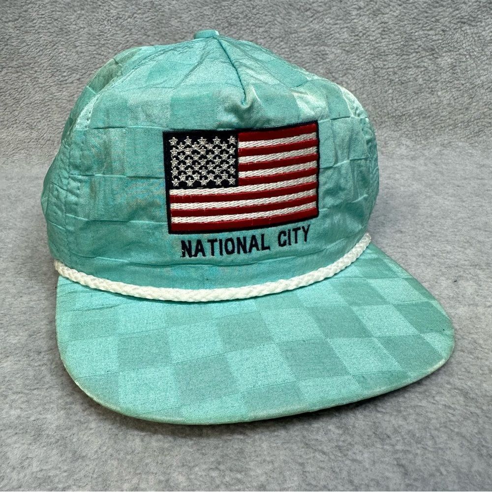 Vintage Imperial National City Hat American Flag Patriotic‎ Checkered Rope Brim
